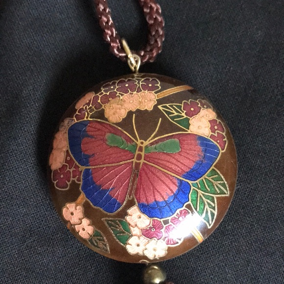 Jewelry - Vintage 3D Double sided Butterfly/ florals enamel necklace